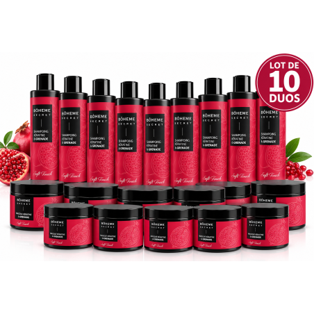 Lot X10 Shampoing & Masque Kératine Grenade - Bôheme Secret 500 ml