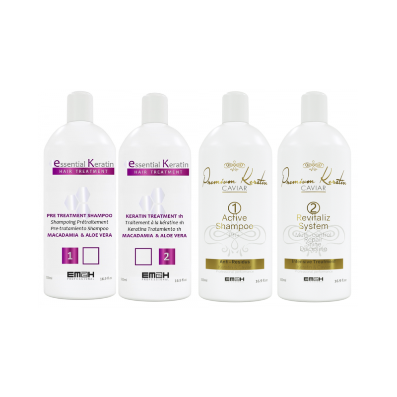 2 KITS LISSAGE BRESILIEN 500 ML ESSENTIAL KERATIN ET PREMIUM KERATIN CAVIAR