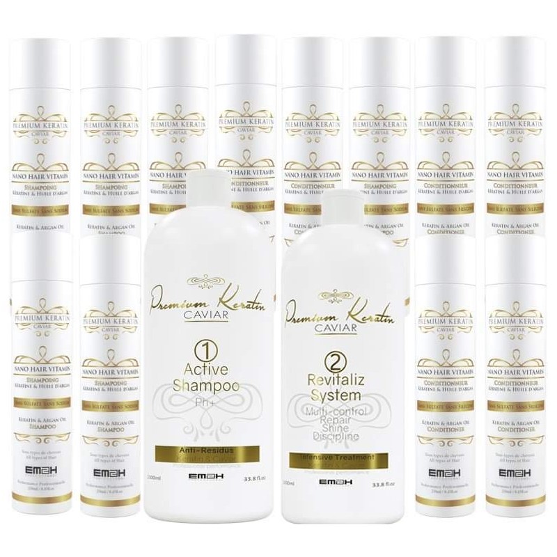 Kit Lissage brŽsilien EM2H PREMIUM KERATIN CAVIAR 1L 6 shampoings 6 conditionneurs