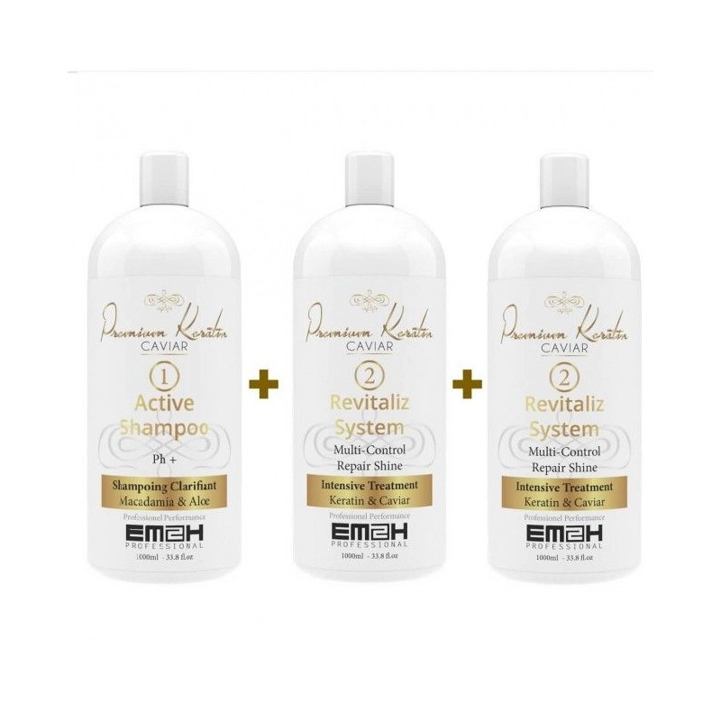 2 LITRES PREMIUM KERATIN CAVIAR 1 SHAMPOING CLARIFIANT 1000 ML