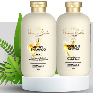 KIT LISSAGE BRÉSILIEN EM2H PREMIUM KERATIN CAVIAR 500 ml